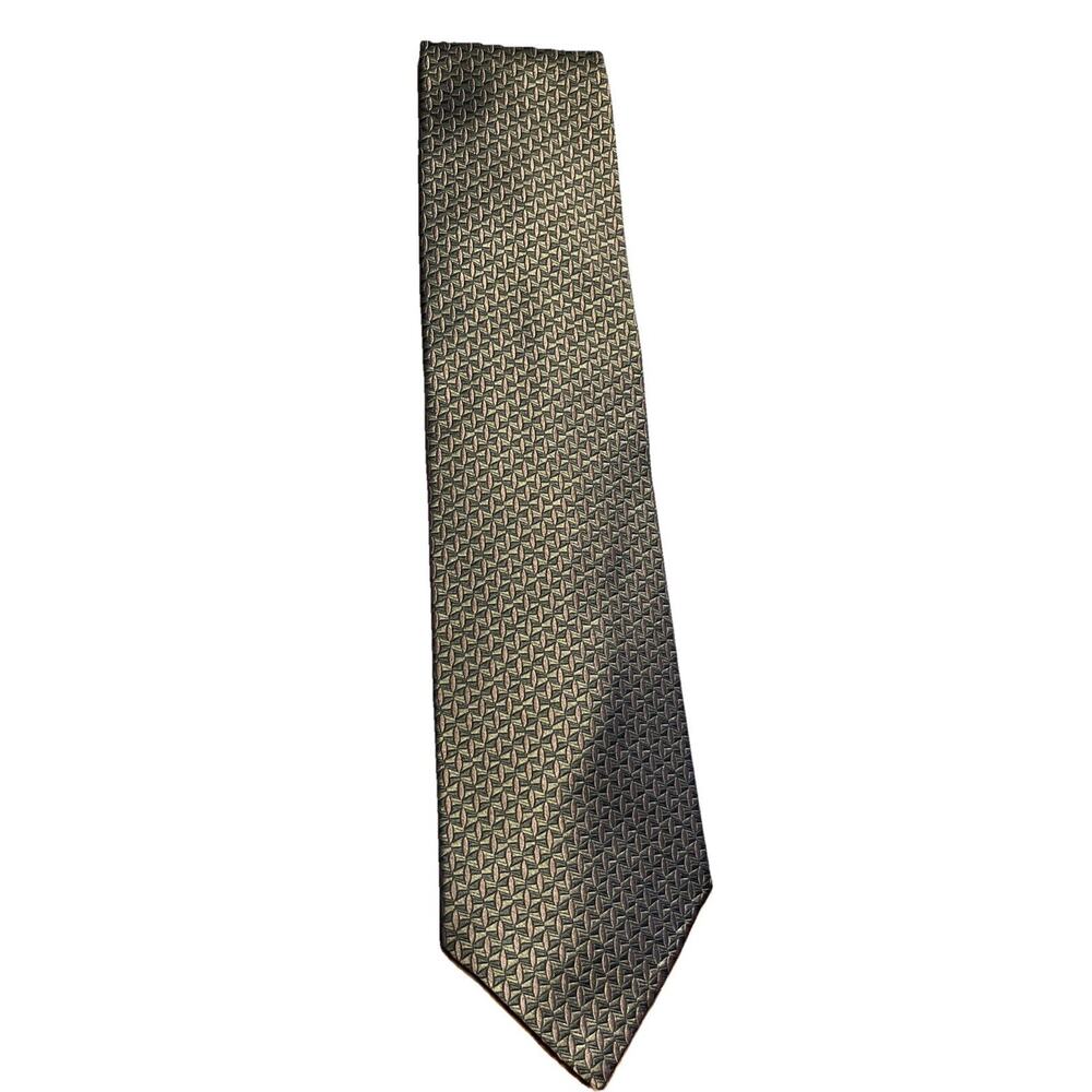 Woodward Men's Necktie Tie Silk VTG Metallic Silver Geometric Wide Made in USA